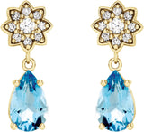 14K Gold Pear Natural Aquamarine Floral Earrings - Yellow Gold - view 2