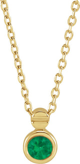 14K Gold Round Natural Emerald Accented Necklace or Slide Pendant - Yellow Gold