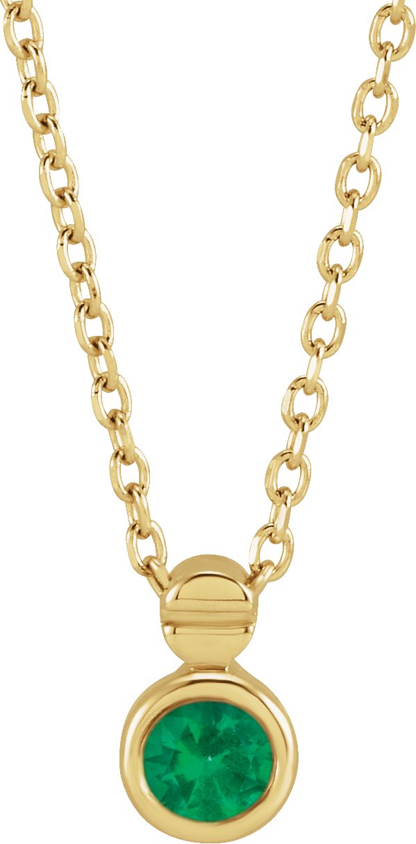 14K Gold Round Natural Emerald Accented Necklace or Slide Pendant - Yellow Gold
