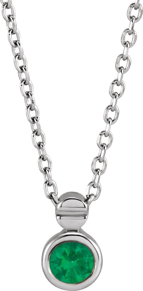 Platinum Round Natural Emerald Accented Necklace or Slide Pendant