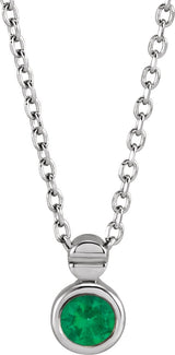 14K Gold Round Natural Emerald Accented Necklace or Slide Pendant - White Gold