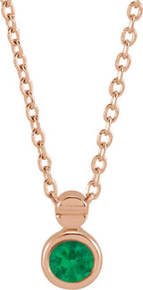 14K Gold Round Natural Emerald Accented Necklace or Slide Pendant - Rose Gold