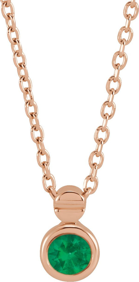 14K Gold Round Natural Emerald Accented Necklace or Slide Pendant - Rose Gold