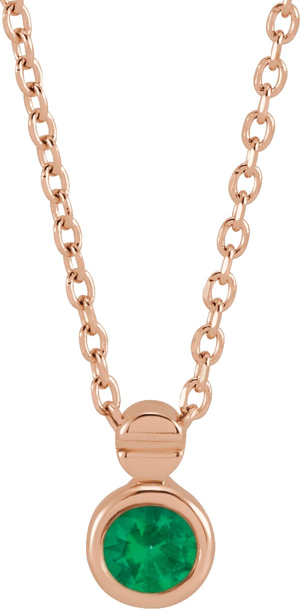 14K Gold Round Natural Emerald Accented Necklace or Slide Pendant - Rose Gold