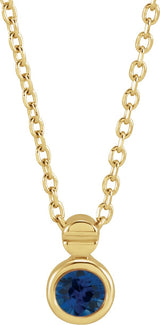 14K Gold Round Natural Blue Sapphire Accented Necklace or Slide Pendant - Yellow Gold