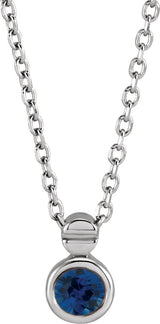 14K Gold Round Natural Blue Sapphire Accented Necklace or Slide Pendant - White Gold