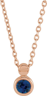 14K Gold Round Natural Blue Sapphire Accented Necklace or Slide Pendant - Rose Gold