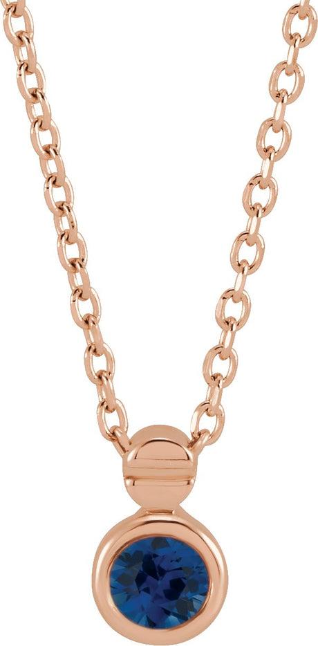 14K Gold Round Natural Blue Sapphire Accented Necklace or Slide Pendant - Rose Gold