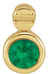 14K Gold Round Natural Emerald Accented Necklace or Slide Pendant - Yellow Gold