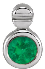 Platinum Round Natural Emerald Accented Necklace or Slide Pendant