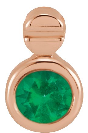 14K Gold Round Natural Emerald Accented Necklace or Slide Pendant - Rose Gold