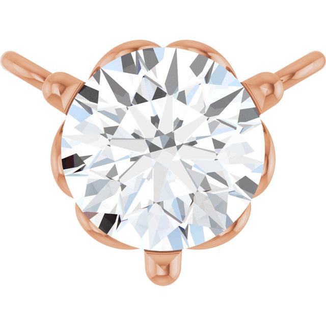 14K Gold Round Natural Diamond Solitaire Necklace – 3-5mm Stones - Rose Gold