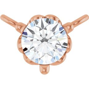 14K Gold Round Natural Diamond Solitaire Necklace – 3-5mm Stones - Rose Gold