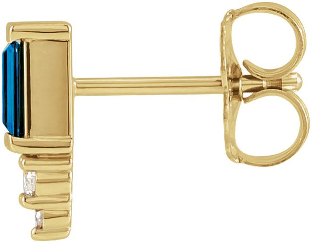 14K Gold Straight Baguette Natural Blue Sapphire Accented Bar Earrings - Yellow Gold - view 4