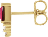 14K Gold Straight Baguette Natural Ruby Accented Bar Earrings - Yellow Gold - view 4