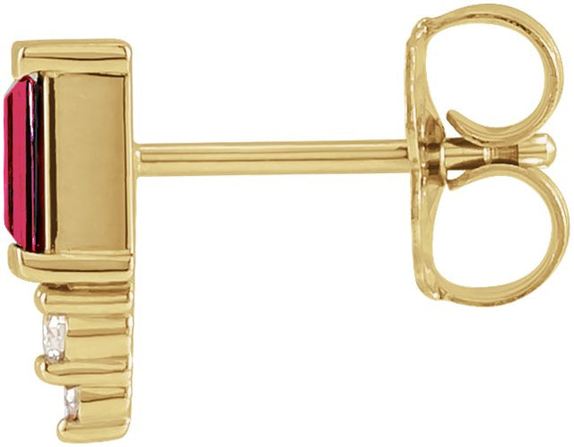 14K Gold Straight Baguette Natural Ruby Accented Bar Earrings - Yellow Gold - view 4