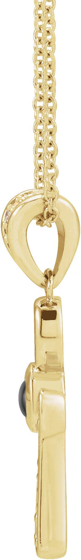 14K Gold Round Natural Onyx & Natural Diamond Cabochon Ankh Cross Necklace or Pendant - Yellow Gold - view 2