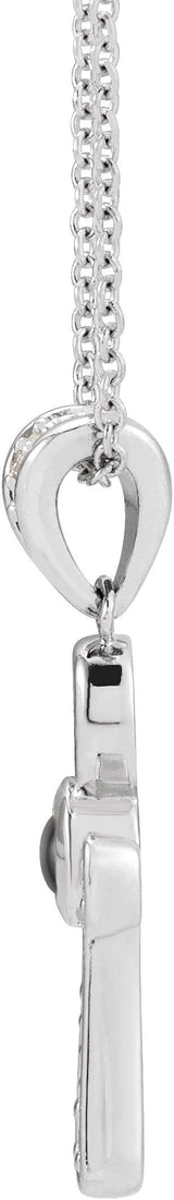 14K Gold Round Natural Onyx & Natural Diamond Cabochon Ankh Cross Necklace or Pendant - White Gold - view 2