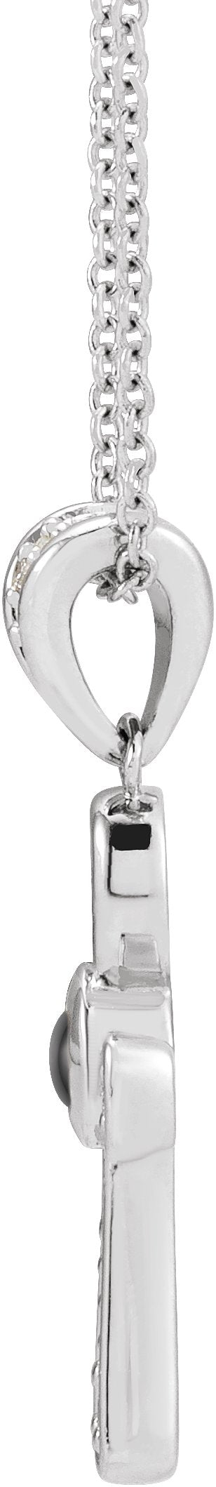 14K Gold Round Natural Onyx & Natural Diamond Cabochon Ankh Cross Necklace or Pendant - White Gold - view 2