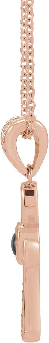 14K Gold Round Natural Onyx & Natural Diamond Cabochon Ankh Cross Necklace or Pendant - Rose Gold - view 2