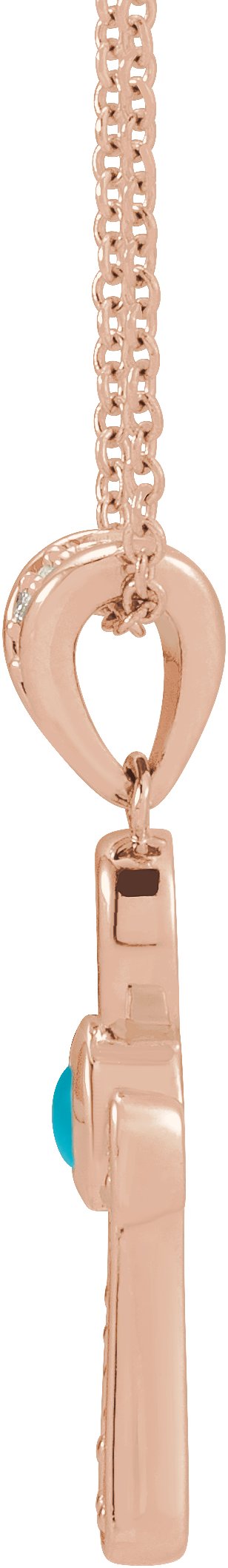 14K Gold Round Natural Turquoise & Natural Diamond Cabochon Ankh Cross Necklace or Pendant - Rose Gold - view 2