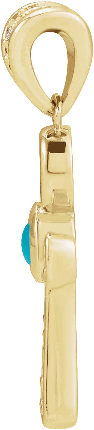 14K Gold Round Natural Turquoise & Natural Diamond Cabochon Ankh Cross Necklace or Pendant - Yellow Gold - view 2