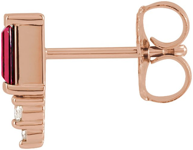 14K Gold Straight Baguette Natural Ruby Accented Bar Earrings - Rose Gold - view 5
