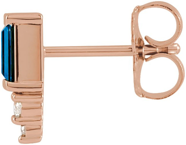 14K Gold Straight Baguette Natural Blue Sapphire Accented Bar Earrings - Rose Gold - view 5