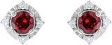 14K Gold Round Natural Mozambique Garnet & Natural Diamond Halo-Style Birthstone Earrings – 4.5mm Stones - White Gold - view 2