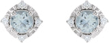 14K Gold Round Natural Aquamarine & Natural Diamond Halo-Style Birthstone Earrings – 4.5mm Stones - White Gold - view 2