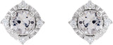 14K Gold Round Lab-Grown White Sapphire & Natural Diamond Halo-Style Birthstone Earrings – 4.5mm Stones - White Gold - view 2