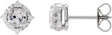 14K Gold Round Lab-Grown White Sapphire & Natural Diamond Halo-Style Birthstone Earrings – 4.5mm Stones - White Gold