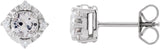 14K Gold Round Lab-Grown White Sapphire & Natural Diamond Halo-Style Birthstone Earrings – 4.5mm Stones - White Gold