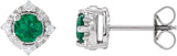 14K Gold Round Lab-Grown Emerald & Natural Diamond Halo-Style Birthstone Earrings – 4.5mm Stones - White Gold