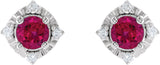 14K Gold Round Lab-Grown Ruby & Natural Diamond Halo-Style Birthstone Earrings – 4.5mm Stones - White Gold - view 2