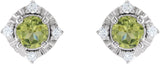 14K Gold Round Natural Peridot & Natural Diamond Halo-Style Birthstone Earrings – 4.5mm Stones - White Gold - view 2