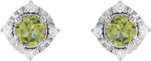 14K Gold Round Natural Peridot & Natural Diamond Halo-Style Birthstone Earrings – 4.5mm Stones - White Gold - view 2