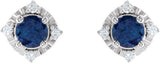 14K Gold Round Lab-Grown Blue Sapphire & Natural Diamond Halo-Style Birthstone Earrings – 4.5mm Stones - White Gold - view 2