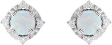 14K Gold Round Lab-Grown White Opal & Natural Diamond Halo-Style Birthstone Earrings - White Gold - view 2