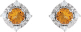 14K Gold Round Natural Citrine & Natural Diamond Halo-Style Birthstone Earrings – 4.5mm Stones - White Gold - view 2