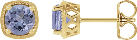 14K Gold Natural Tanzanite Round 4-Prong Earrings - Yellow Gold