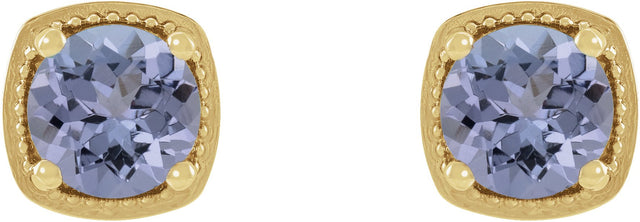 14K Gold Natural Tanzanite Round 4-Prong Earrings - Yellow Gold - view 2