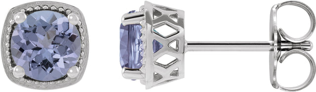 14K Gold Natural Tanzanite Round 4-Prong Earrings - White Gold