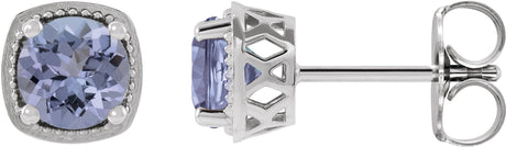 Platinum Natural Tanzanite Round 4-Prong Earrings