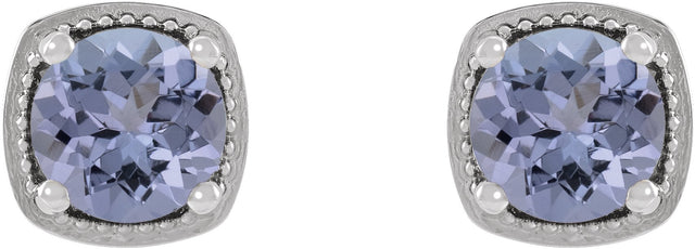 14K Gold Natural Tanzanite Round 4-Prong Earrings - White Gold - view 2