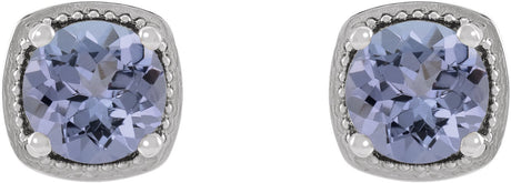 Platinum Natural Tanzanite Round 4-Prong Earrings - view 2