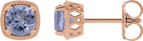 14K Gold Natural Tanzanite Round 4-Prong Earrings - Rose Gold