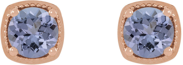 14K Gold Natural Tanzanite Round 4-Prong Earrings - Rose Gold - view 2