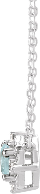14K Gold Round Natural Aquamarine & Natural Diamond Birthstone Halo-Style Necklace - White Gold - view 4
