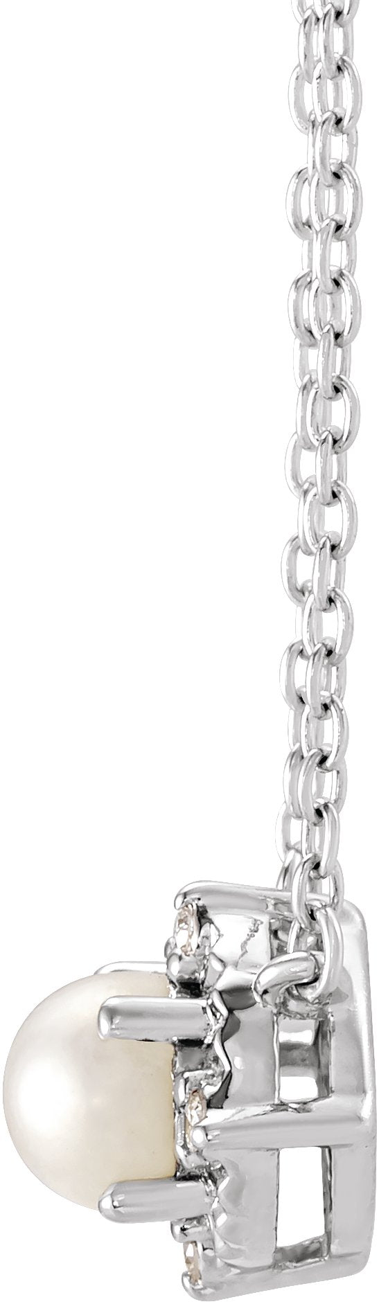 14K Gold Pearl Cultured White Freshwater Pearl & Natural Diamond Birthstone Halo-Style Necklace – 0.04 CTW - White Gold - view 4